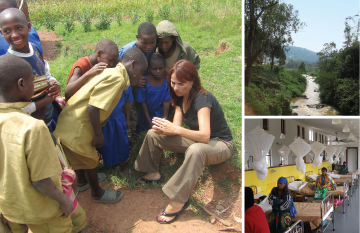CAMERA READY: Village children gather to look at the images on the mobile phone of a health care worker. Patients visit a clinic in rural Rwanda (lower left). </br>Photos: Courtesy of Lawrence Shulman and Partners In Health 