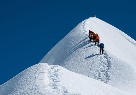 Climbers on snowy Mt. Everest