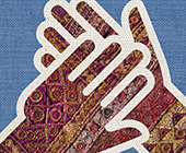 illustration of crossed hands with a textured knitted-looking surface