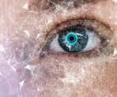 close up photo of an eye with digital design overlay