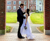 Photo of Fallah and Ovsak on wedding day on HBS campus