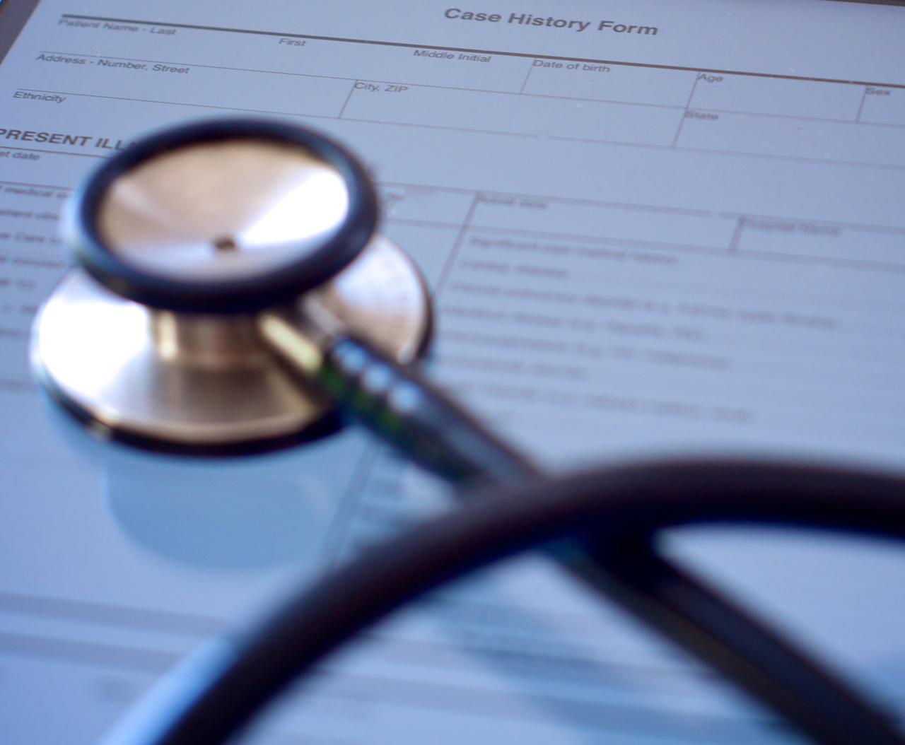 photo of stethoscope on medical form