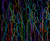 illustration of colorful outlines of people on black background