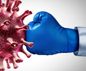 illustration of a boxing glove punching the covid virus