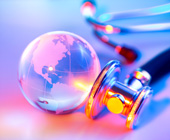 colorful image of a stethoscope and glass globe