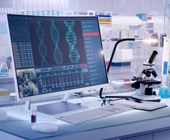 Photo of a computer with microscope in a lab