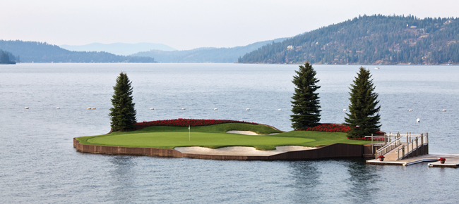floating green at a golf course in Coeur d'Alene, Idaho