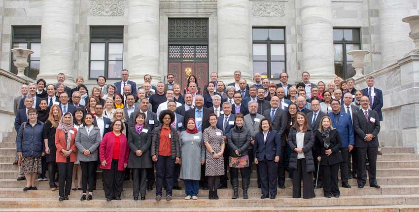 Attendees to the 2019 IMPACT symposium in front of Gordon Hall 