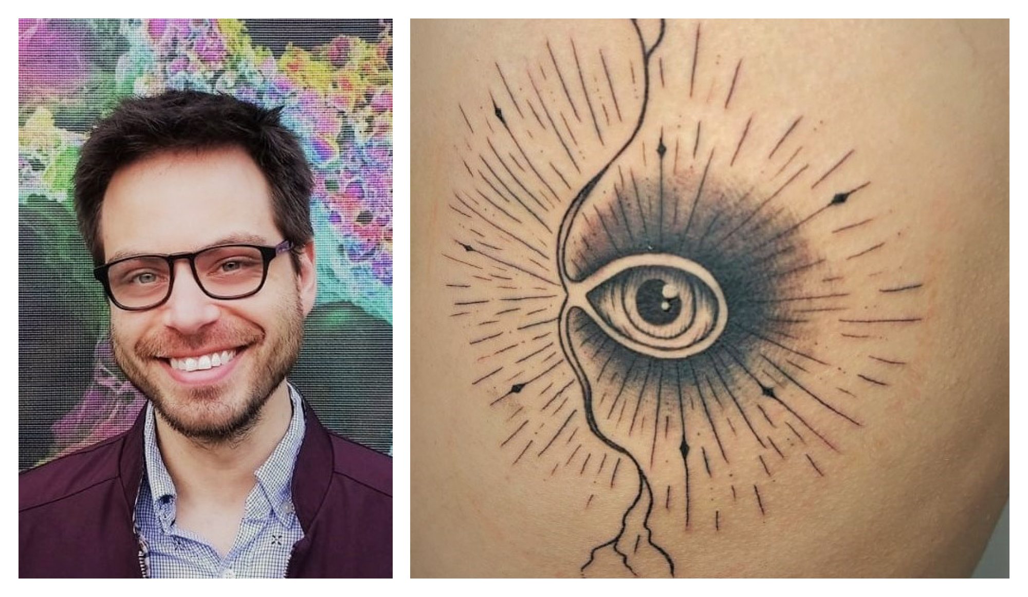 Photo collage of Felipe A. Pinho Ribeiro's tattoo depicting a pain neuron