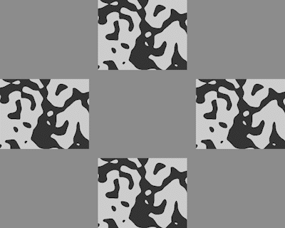 A checkerboard pattern of gray and black and white squares that morphs into another, similar pattern