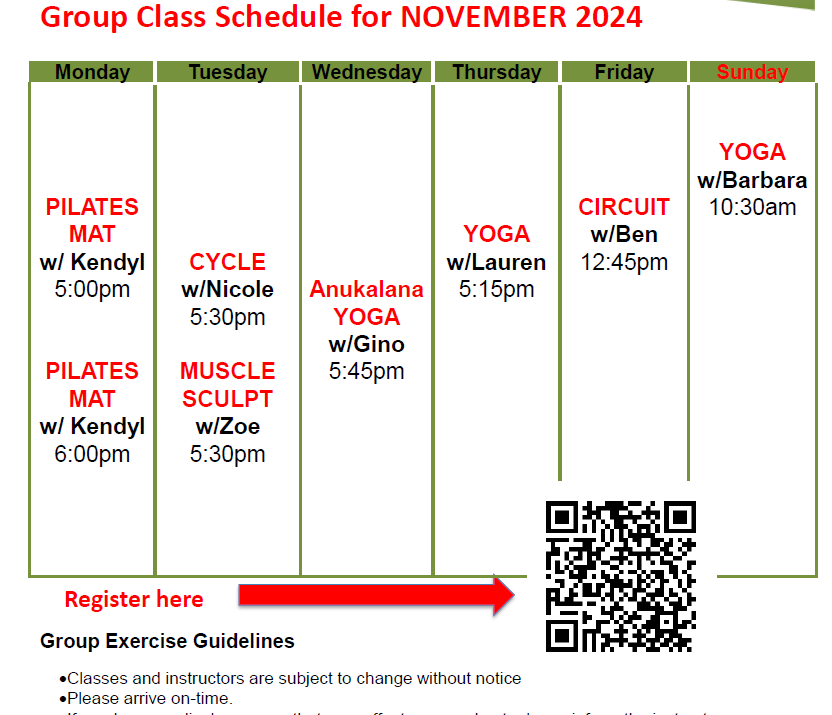 group class schedule