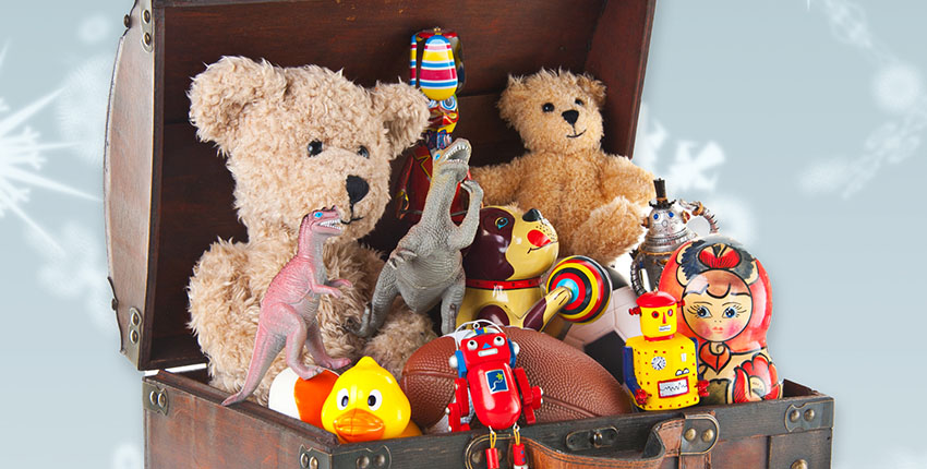 Wooden chest filled with children's toys