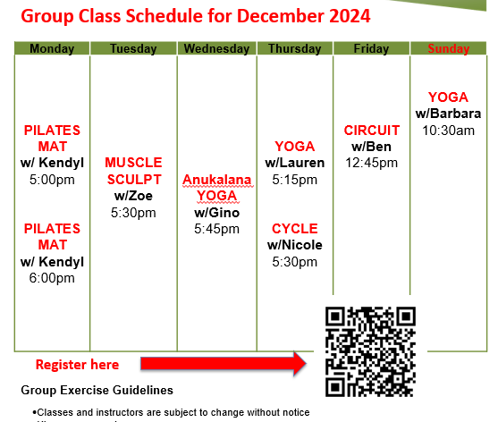 group class schedule