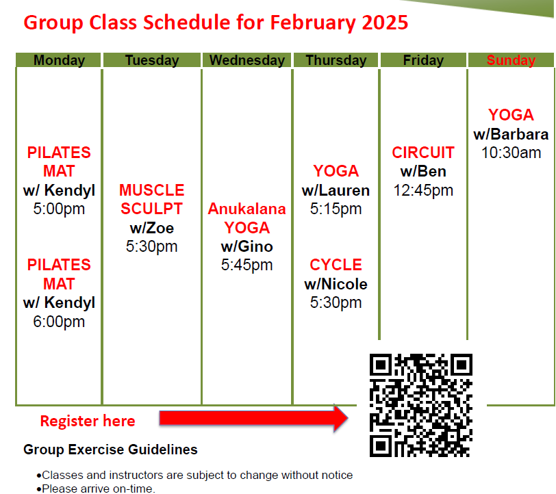 group class schedule