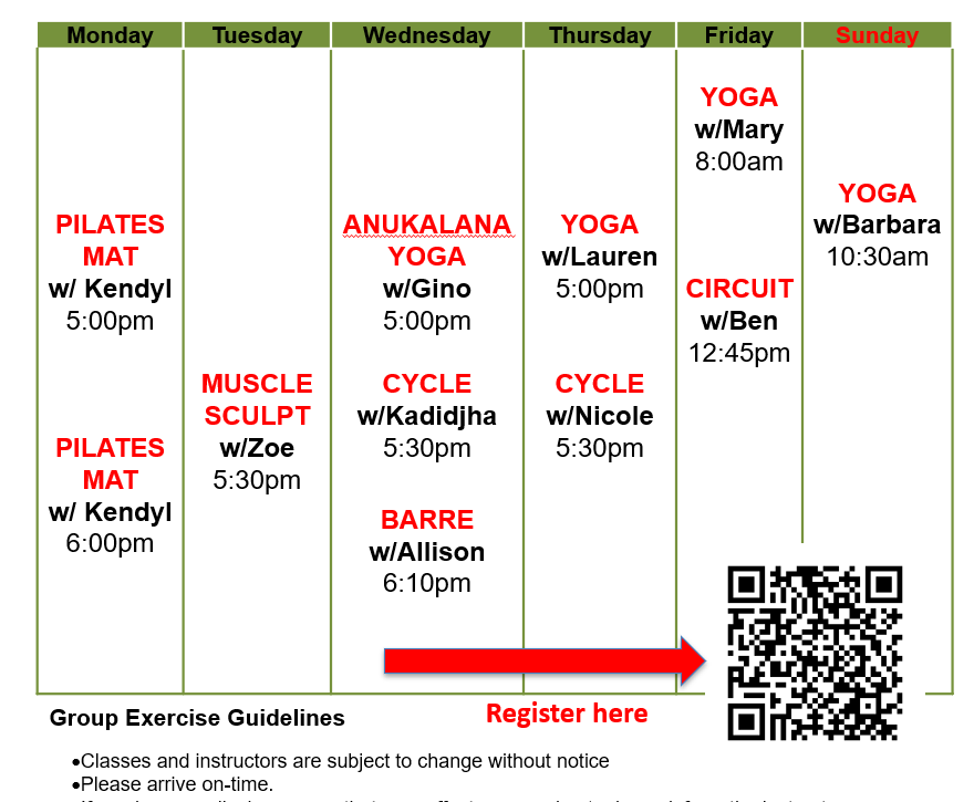 group class schedule