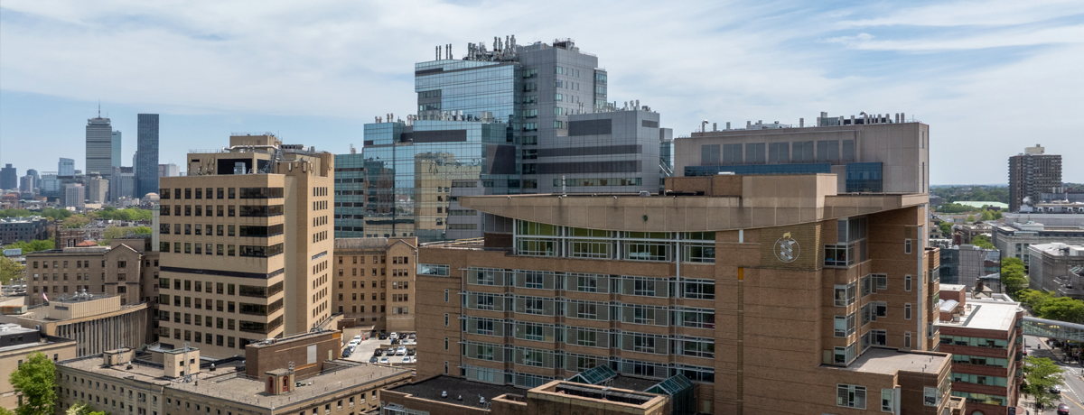Skyline of BIDMC building in the foreground and Boston city skyline in the background on the left