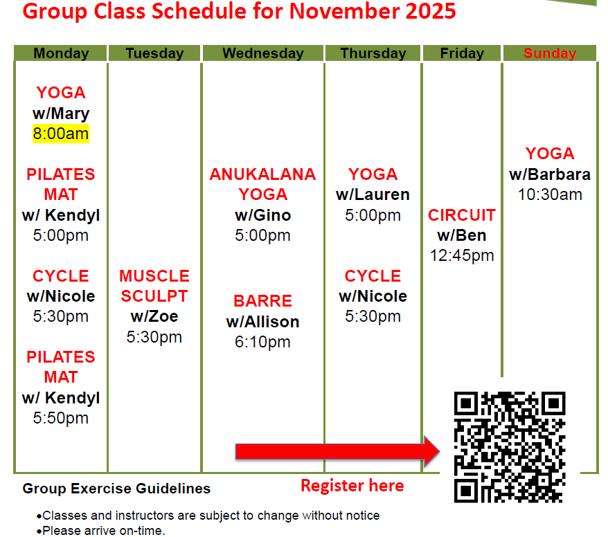 group class schedule