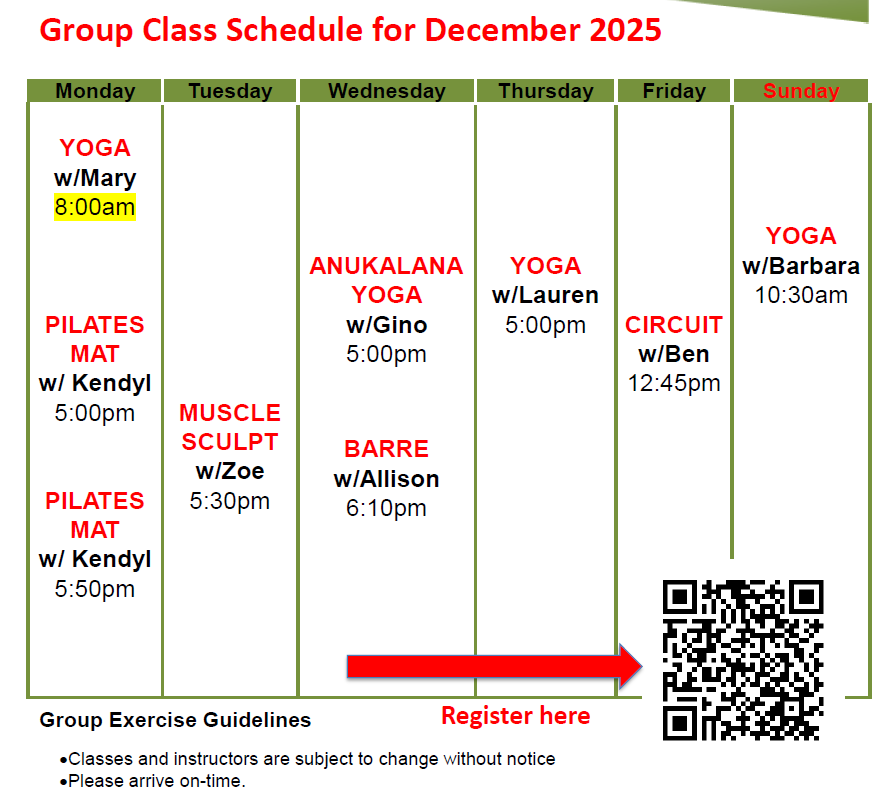 group class schedule