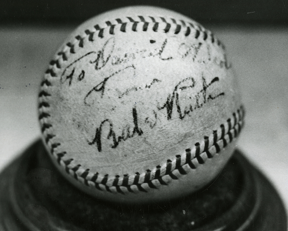 photo of a baseball with signature of Babe Ruth