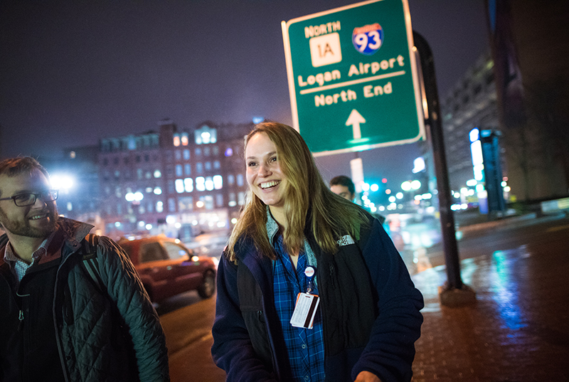 Chelsea Messinger walks Boston streets with volunteers from Boston homeless program