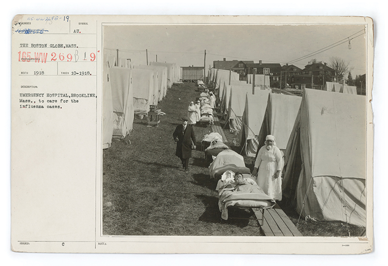 Emergency hospital in Brookline, Massachusetts, set up to care for flu patients in 1918