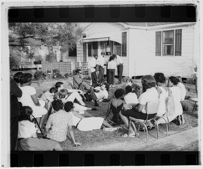 people meeting on lawn of the home of Bob and Jackie Hicks during the time of civil rights organization in Bogalusa, Louisiana 