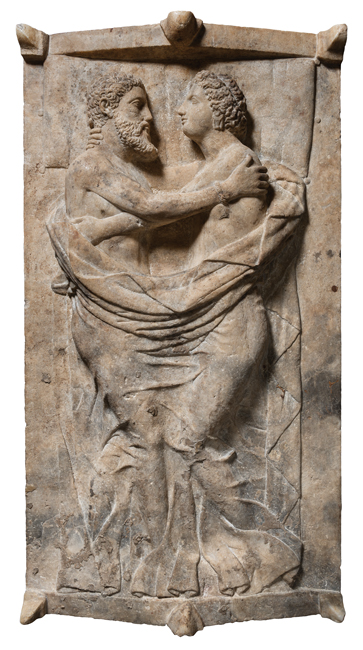 Sarcophagus and lid with husband and wife, Italic, Etruscan, late Classical or early Hellenistic period, 350-300 BC, travertine, 36 3/4 x 46 1/4 x 84 3/16 in., Museum of Fine Arts, Boston