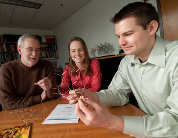 By studying the natural interaction of three organisms, (from left) Jon Clardy, Renee Kontnik and Jason Crawford have discovered a potential method of producing more antibiotics and restraining aggressive bacteria. Photo by Joshua Touster.