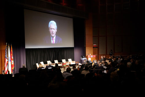 “AIDS is not simply a matter of health and life, it’s also a matter of resources and commitment,” former president Bill Clinton said in a video message Dec. 1 at the AIDS@30 Symposium. (Photo by Aubrey LaMedica/HSPH)