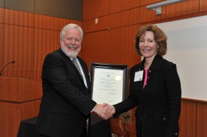Nancy Tarbell, HMS Dean for Academic and Clinical Affairs, celebrated the installation of Michael Gilmore as the first William Osler Professor in Ophthalmology. HMS photo by Steve Gilbert