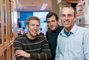 From Left: Tobias Bollenbach, Remy Chait and Roy Kishony. Photo by Len Rubenstein.