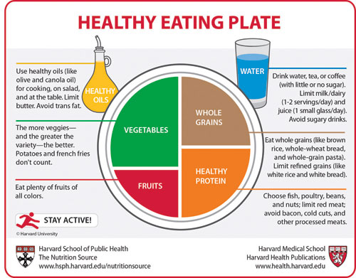 The sizes of the Healthy Plate’s sections suggest relative proportions of each of the principle food groups.