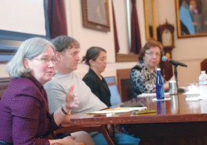 Junior faculty learned about the new promotions process at a June luncheon with panelists (from left) Faculty Affairs Dean Maureen Connelly, Genetics Chair Cliff Tabin, Faculty Affairs Assistant Dean Mary Walsh and Health Care Policy Chair Barbara McNeil.