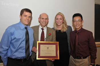 From left: Andrew Stamm ’15, Richard Schwartzstein, Morgan Freret ’15, Charles Liu ‘15. Photo by Steve Gilbert.