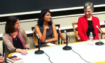 Panel participants, from left: Lisa Wong MD (MGH), violinist; Samyukta Mullangi (MS III), writer; Linda H. Davis, author
