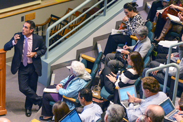 Faculty listen to a presentation by Dr. Alberto Puig at a recent Medical Education Day symposium. Image: Steve Lipofsky