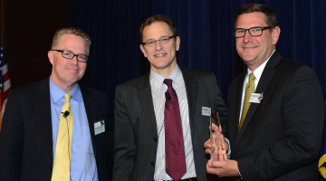 From left: Michael Christman, CEO and president of the Coriell Institute; Robert Green; Robert Kiep III, chairman of the Coriell Board of Trustees