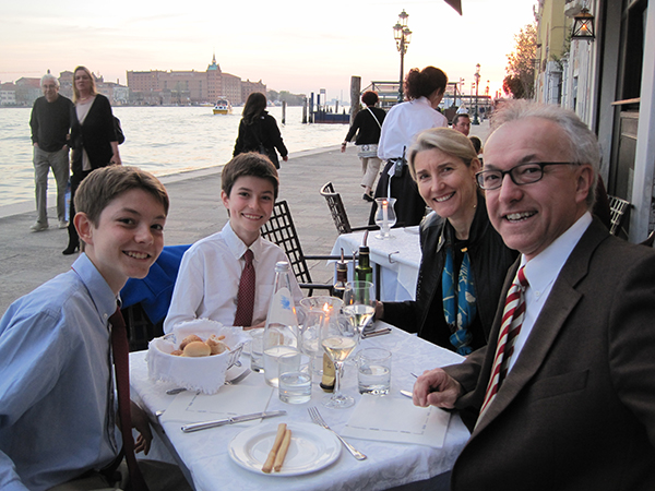 The Daley family enjoys an evening of fine dining at La Calcina, Venice