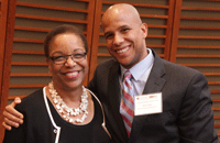 Joan Reede, HMS dean for diversity and community partnership, and Alden Landry, Visiting Clerkship alumnus and HMS instructor in emergency medicine at Beth Israel Deaconess. Image: Jeff Thiebauth