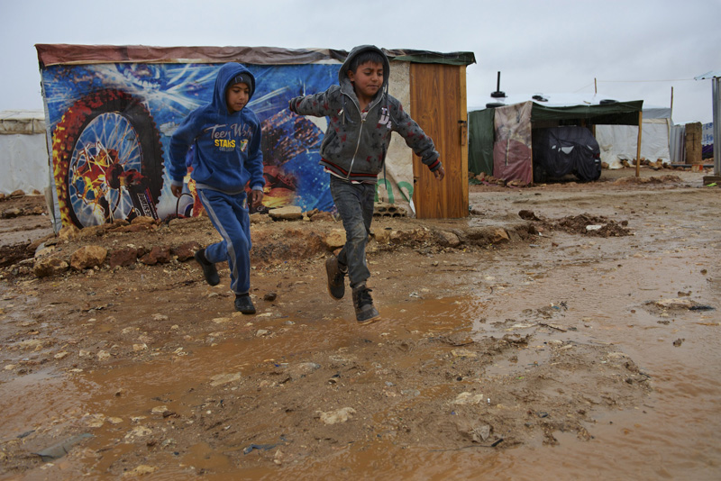 Syrian refugee children play in Telabiad Informal Tented Settlement, Baalbek. Lebanon. Image: Shezhad Noorani.