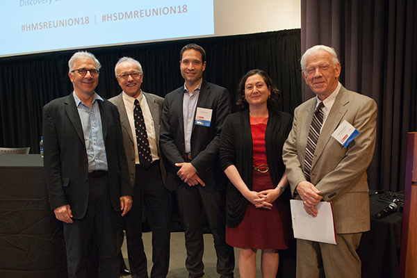 Symposium speakers from left: Douglas Melton, George Q. Daley, Harald Ott, April Craft, A.W. Karchmer. Image: Suzi Camarata Ball