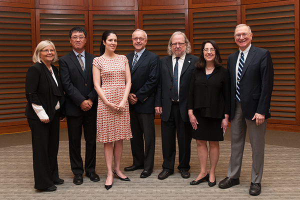 From left: Joan Brugge, Lieping Chen, Warren Alpert Foundation director Bevin Kaplan, George Daley, James Allison, Arlene Sharpe and Gordon Freeman. Image: Suzanne Camarata