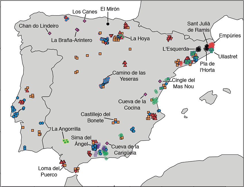 Map shows sample sites across Iberia