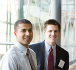 Two students at an event in the New Research Building
