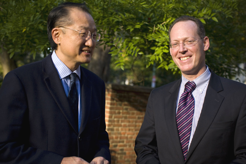 Paul Farmer (right) will take the helm at the Department of Global Health and Social Medicine from Jim Yong Kim, who will now lead Dartmouth College. 