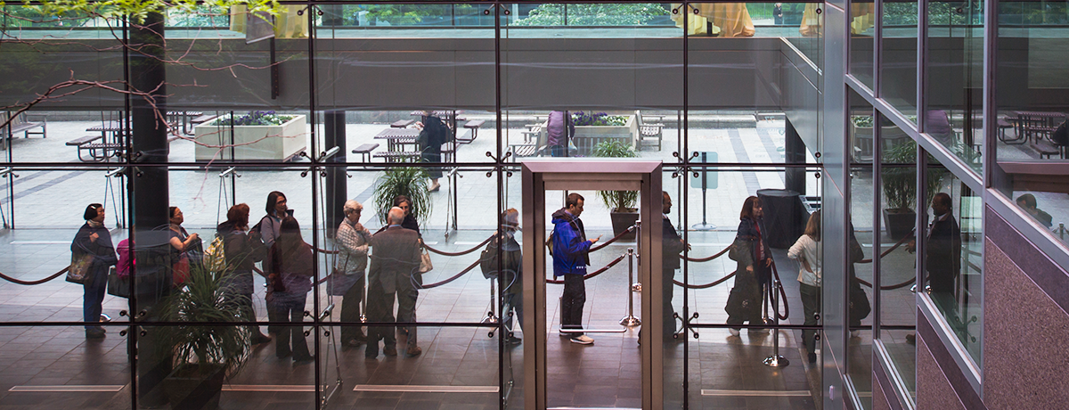 Faculty in atrium