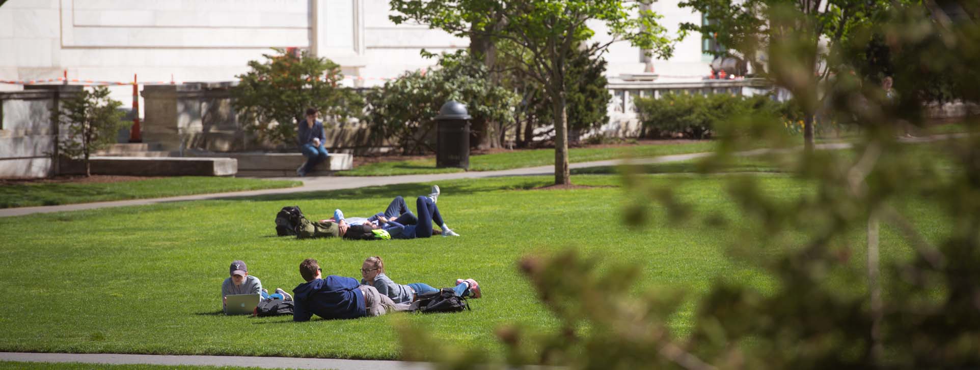 Students on the grass of the Quad