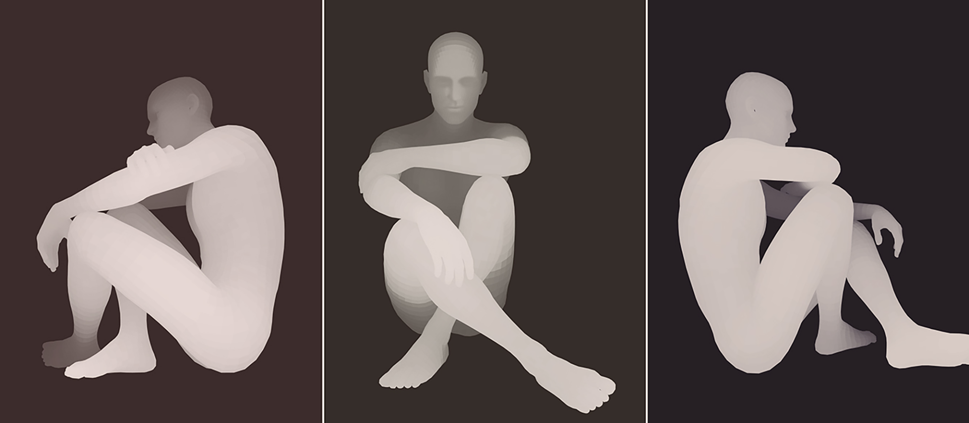 illustration of ghostlike figures in various seated poses