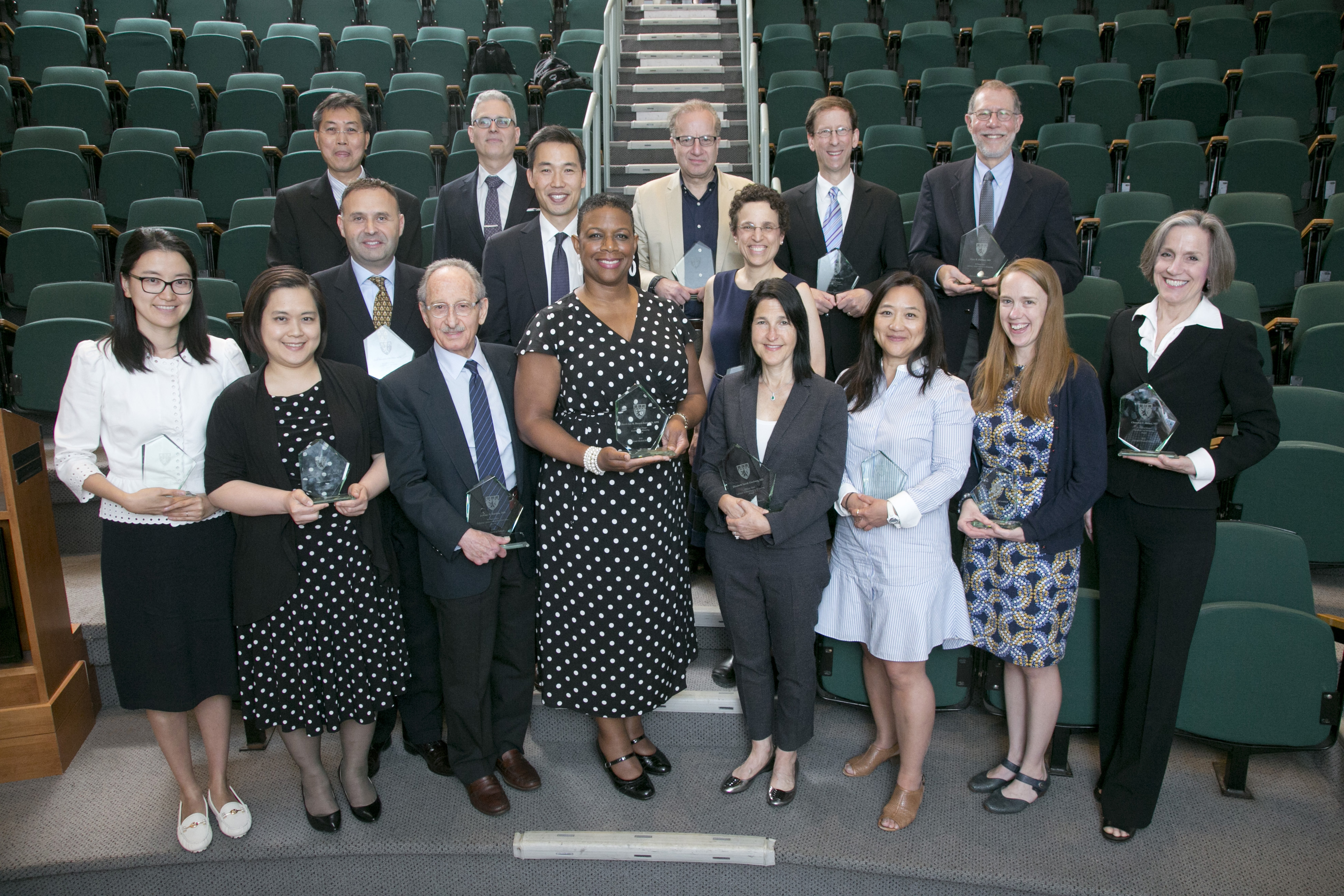 Top row (from left): Yin-Shan Eric Ng, Leon Sanchez, Isaac Kohane, David Hirsh, Gary Fleisher, Lofti Merabet, Robert Yeh, Joanne Borg-Stein, Aram Kim, Supattriya Chutinan, Jeremy Ruskin, Sherri-Ann M. Burnett-Bowie, Elizabeth Ginsburg, Alyna Chien, Kathleen Conroy, Chandlee Dickey. Image: Image: Jeff Thiebauth.