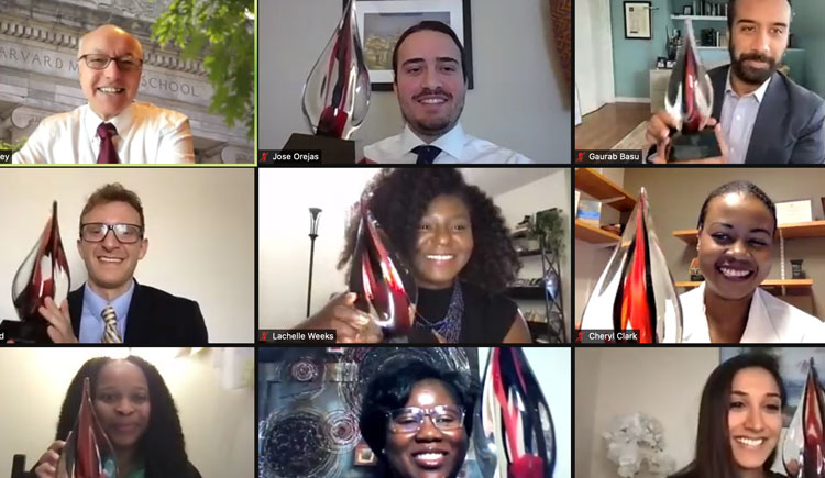 Screenshot of the zoom awards ceremony with recipients holding up their awards